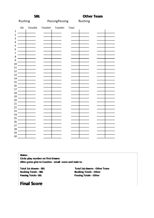 Scoring Sheet Template Printable pdf