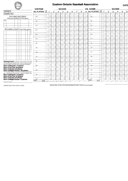 Eoba Baseball Score Sheet