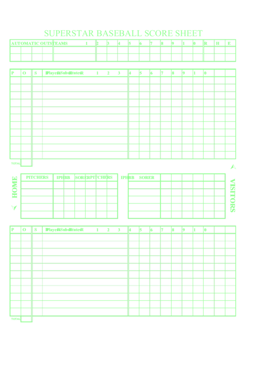 Superstar Baseball Score Sheet