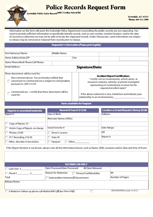 Police Records Request Form - Scottsdale Police Department