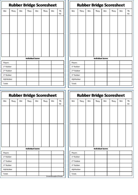 Rubber Bridge Scoresheet Printable pdf