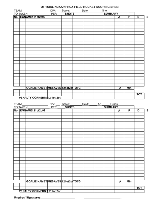 Official Ncaa nfhca Field Hockey Scoring Sheet Printable Pdf Download