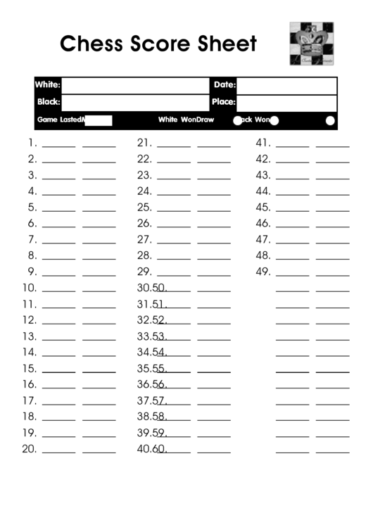 Basic Chess Score Sheet Template Printable pdf