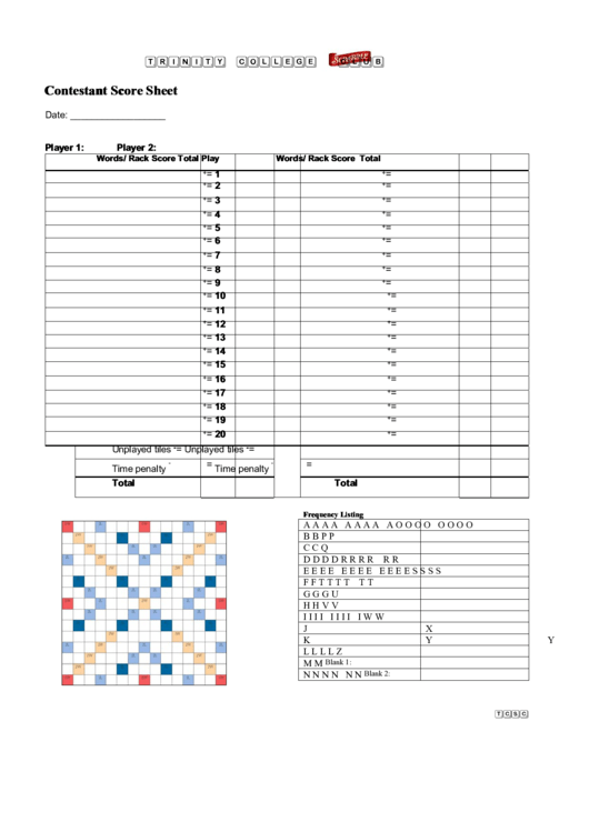 Contestant Score Sheet Printable pdf