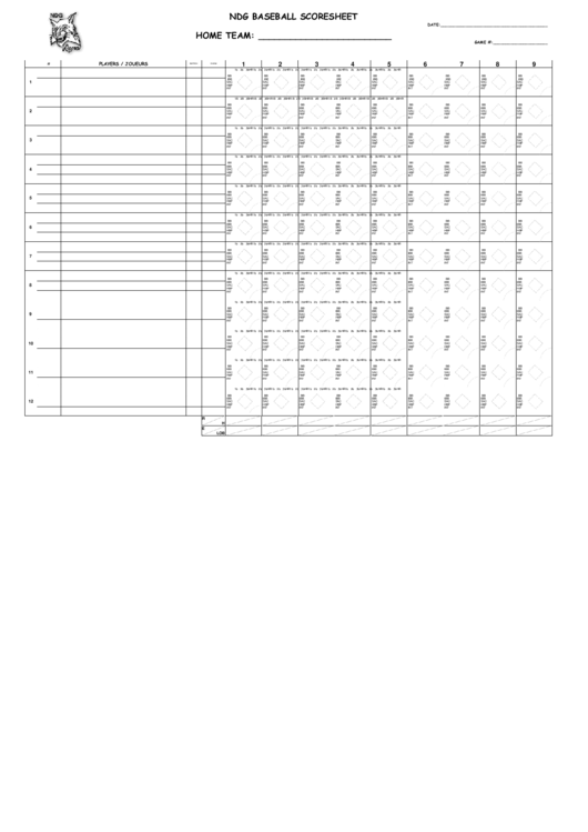 Ndg Baseball Scoresheet Template Printable pdf