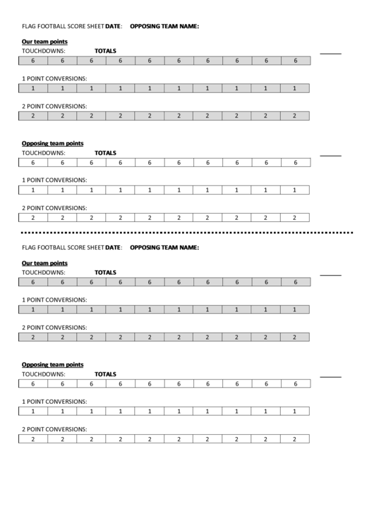 Flag Football Score Sheet Printable pdf