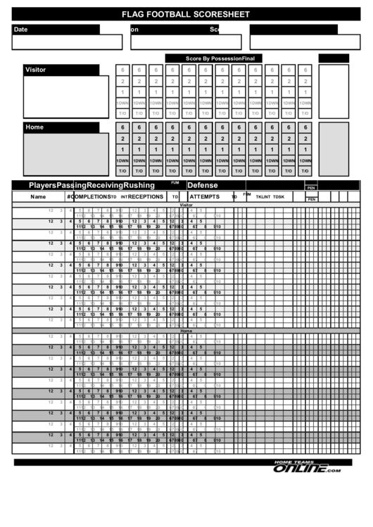 Flag Football Scoresheet Template Printable pdf