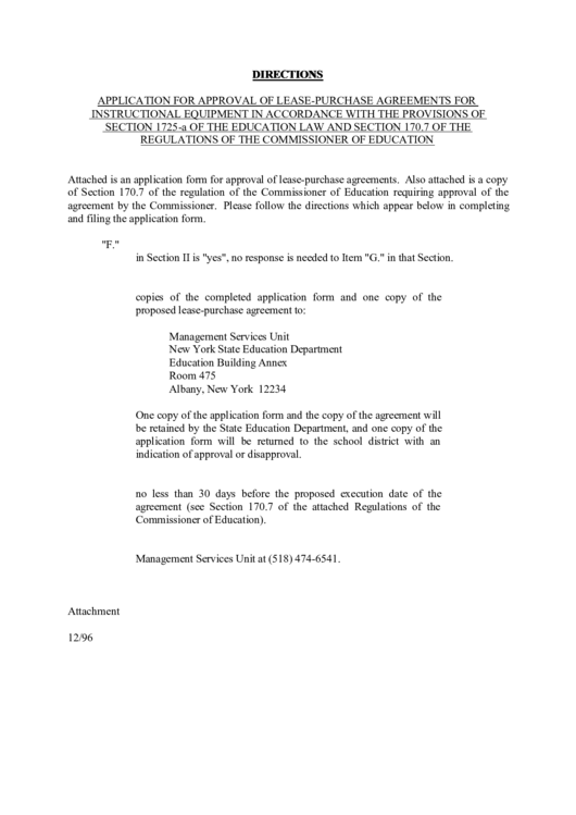 State Education Department Application For Approval Of Lease Purchase Agreement For Instructional Equipment