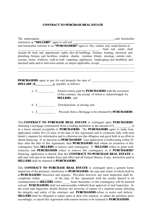 Contract To Purchase Template