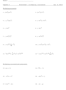 Algebra 1 Worksheet - Multiplying Monomials