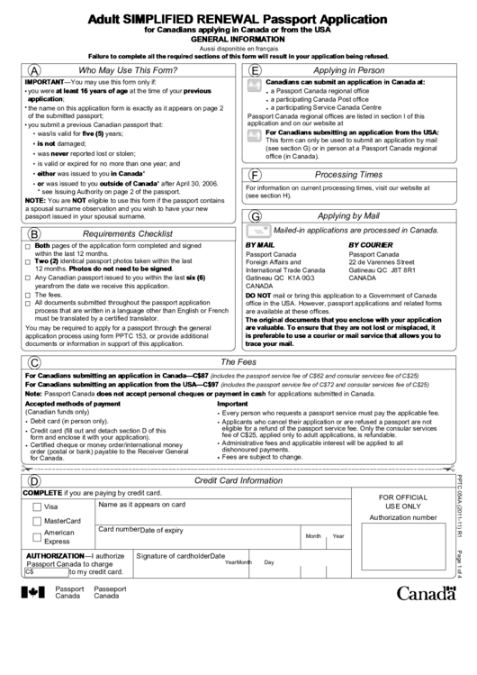 Adult Simplified Renewal Passport Application For Canadians Applying In Canada Or From The Usa