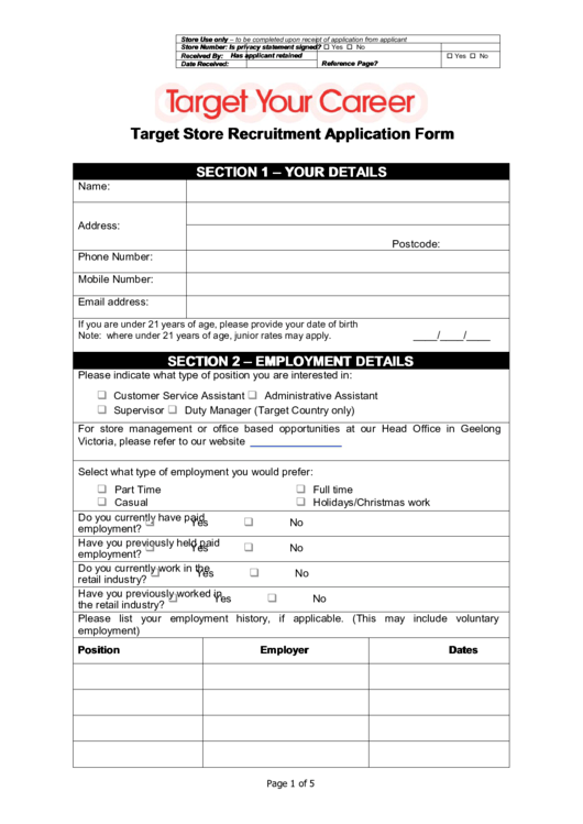 Target Store Recruitment Application Form