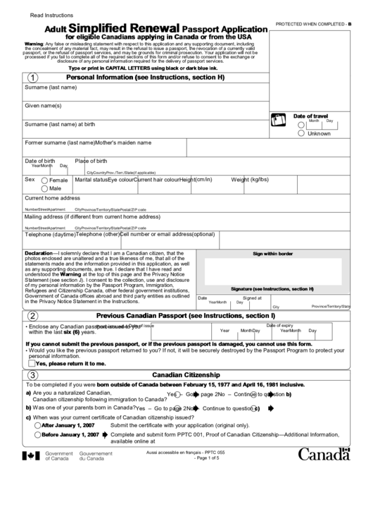 Adult Simplified Renewal Passport Application Form