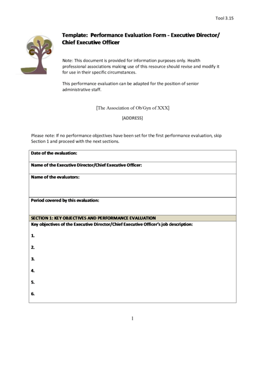 Template: Performance Evaluation Form - Executive Director/ Chief Executive Officer Printable pdf
