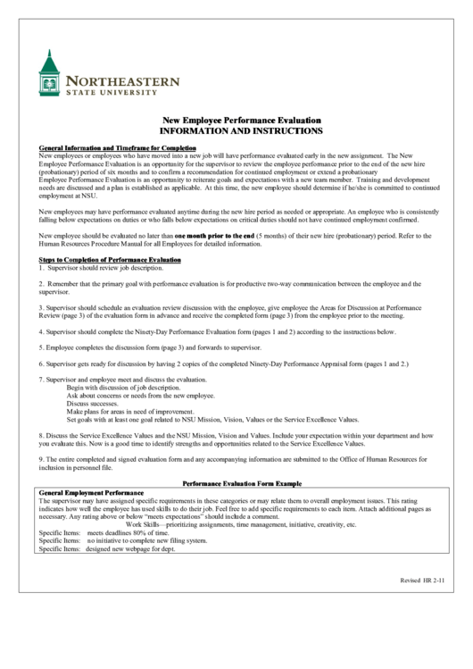 New Employee Performance Evaluation Form Printable pdf