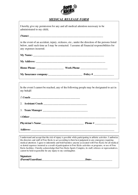 Medical Release Form (Sample ) Printable pdf