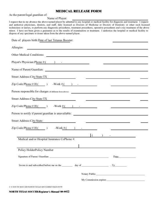 Fillable Medical Release Form Printable pdf