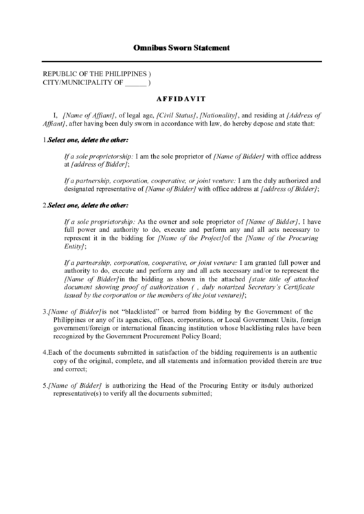 Omnibus Sworn Statement Template Printable pdf