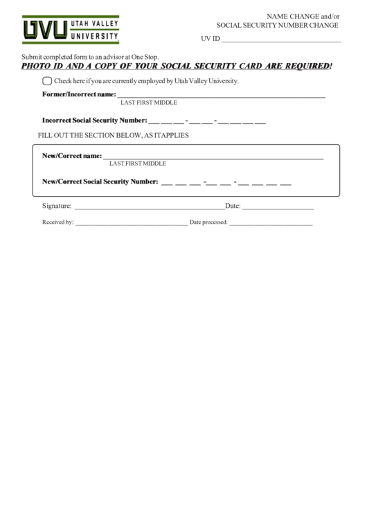 Name Change And/or Social Security Number Change Printable pdf