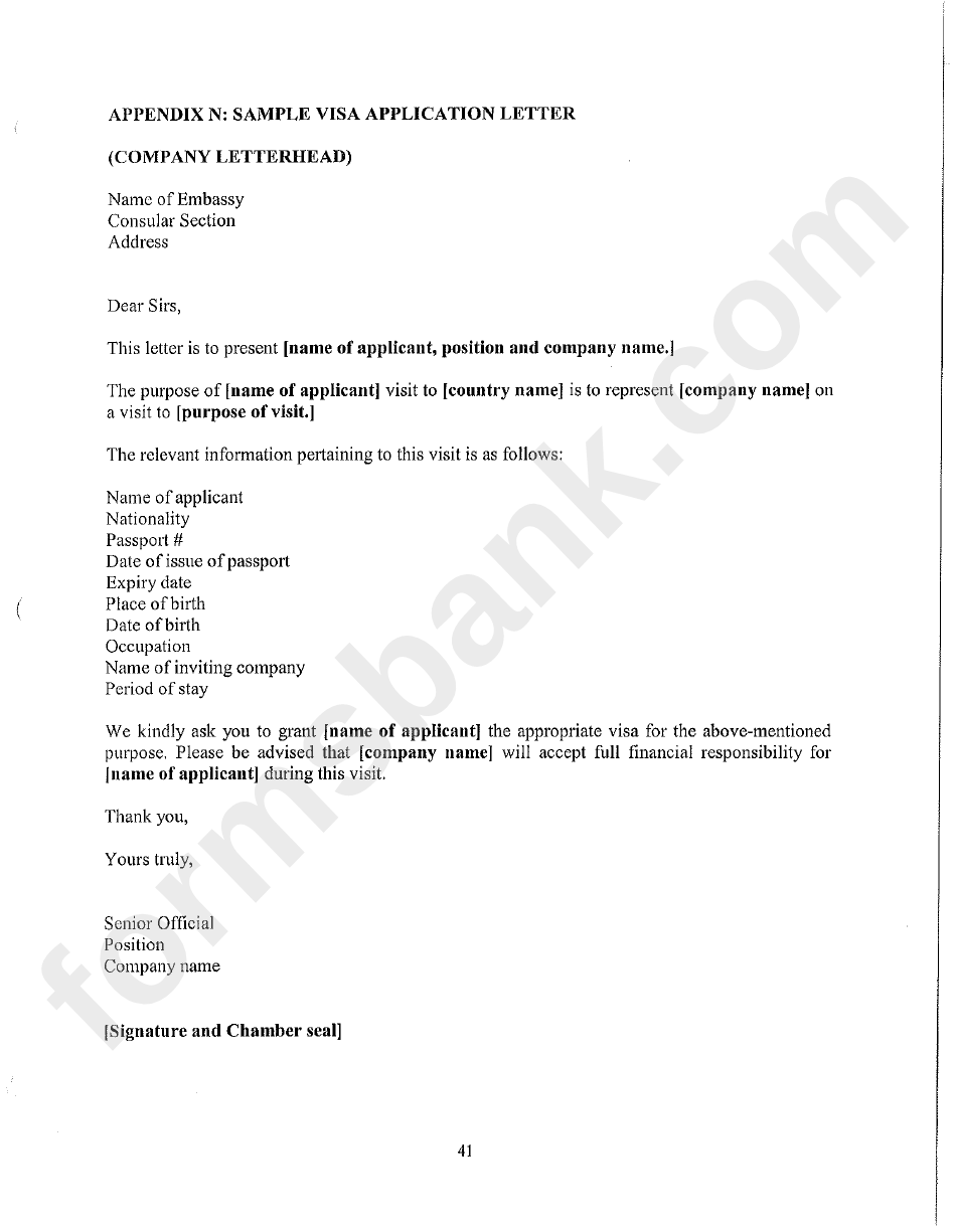 Appendix N Sample Visa Application Letter Company