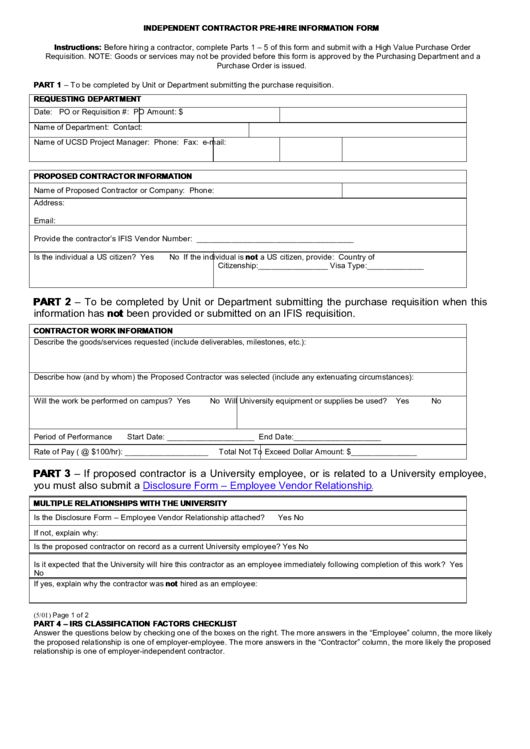 Independent Contractor Pre-hire Information Form