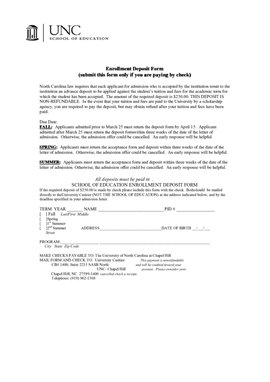 Enrollment Deposit Form Printable pdf