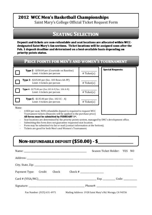 Saint Mary's College Official Ticket Request Form
