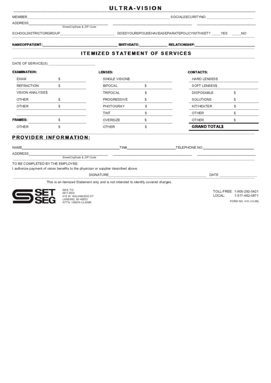 Itemized Statement Of Services Form Printable pdf