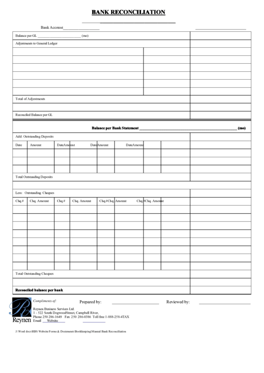 Bank Reconciliation Printable Pdf Download
