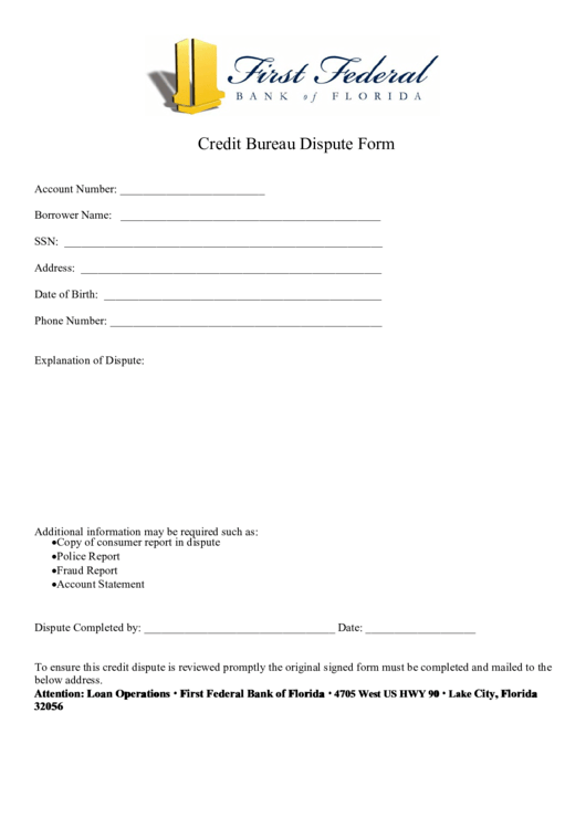 Fillable Credit Bureau Dispute Form Printable pdf