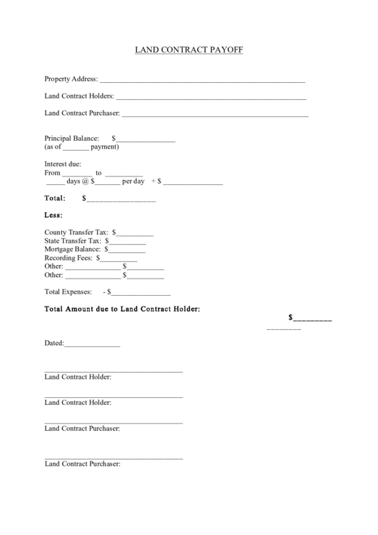 Land Contract Payoff Printable pdf