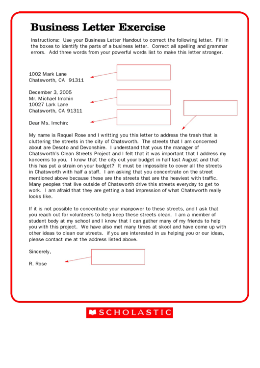 Business Letter Exercise Printable pdf
