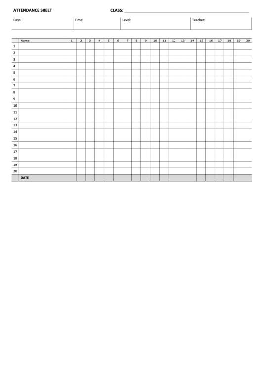 Attendance Sheet Printable pdf