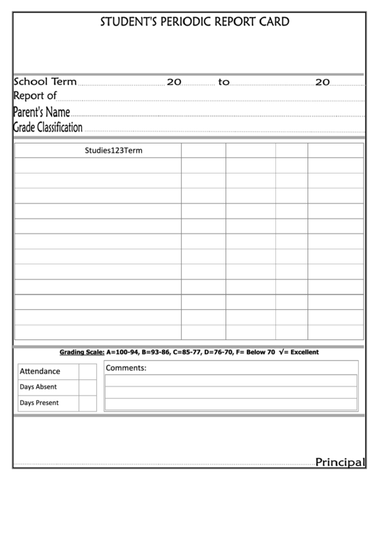 Fillable Student Periodic Report Card Printable pdf