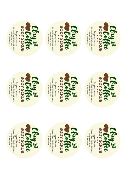 Clay And Coffee Body Scrub Label Template Printable pdf