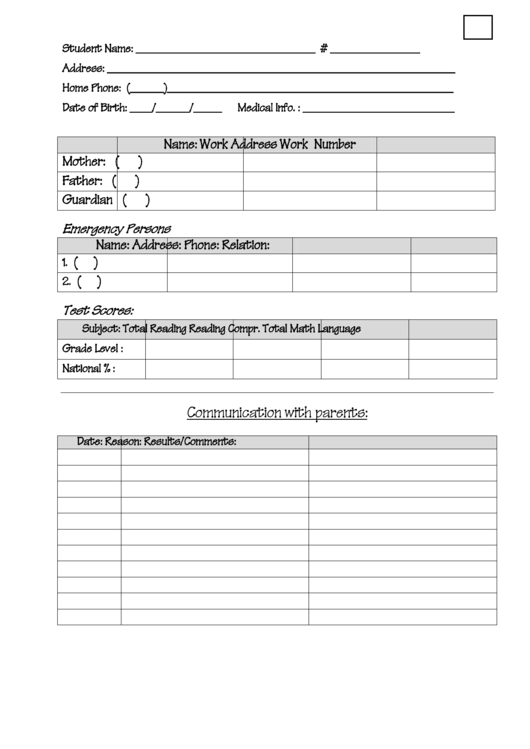 Fillable Student Information Sheet Printable pdf