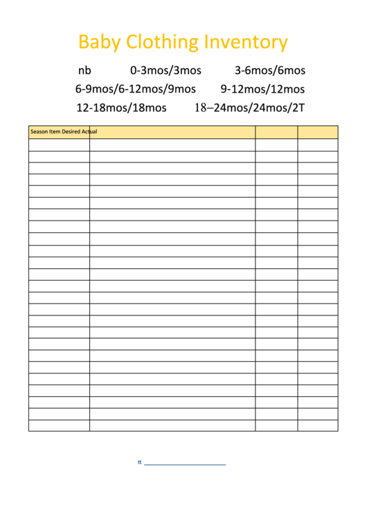 Baby Clothing Inventory Template