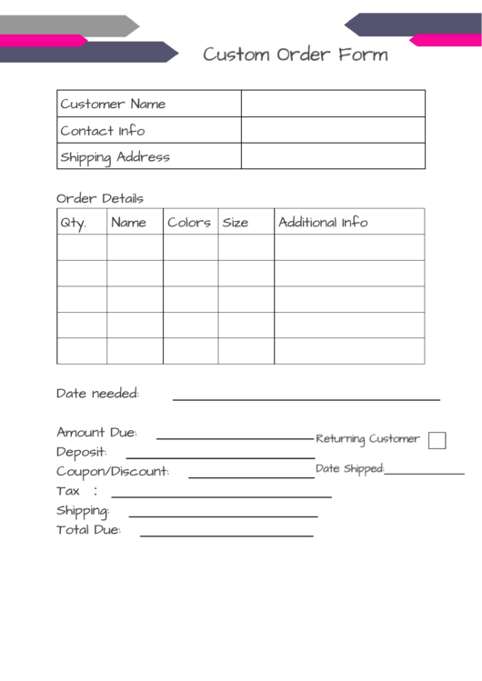 Custom Order Form Template Printable pdf