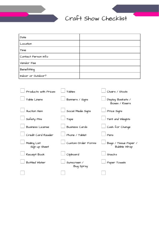 Craft Project Checklist Template Printable pdf