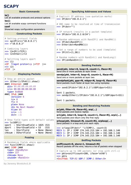 Scapy Cheat Sheet printable pdf download