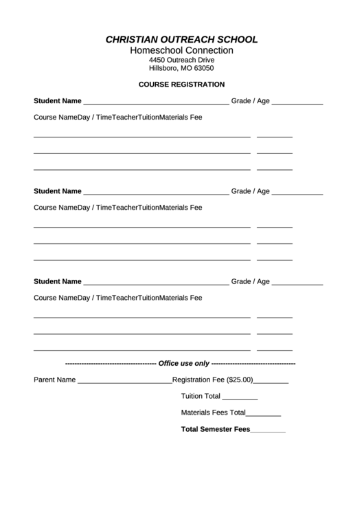 Course Registration Printable pdf
