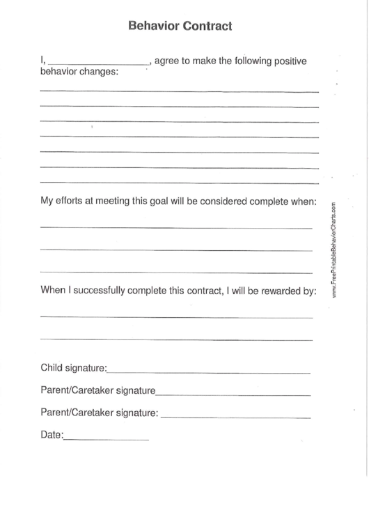 Behavior Contract Template Printable pdf