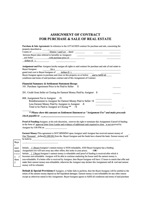 assignment of contract of purchase and sale bc