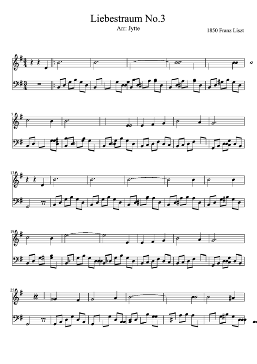Piano Sheet Music - Liebestraum No.3 Easy Printable pdf