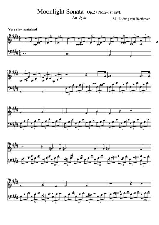 Moonlight Sonata - Arr: Jytte Printable pdf