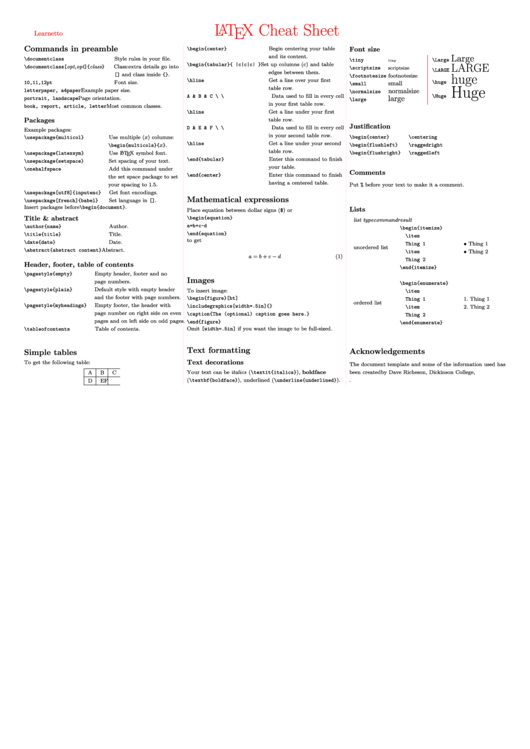 Latex Commands Cheat Sheet