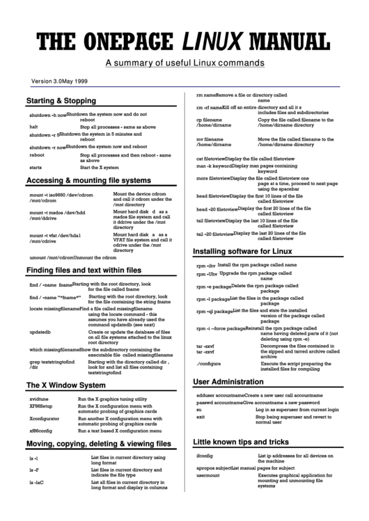 The One Page Linux Manual Printable pdf