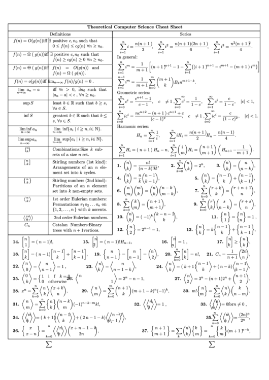 Theoretical Computer Science Cheat Sheet Printable pdf