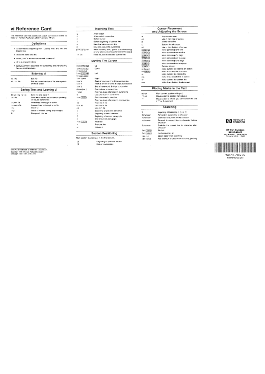 Vi Reference Sheet Printable pdf