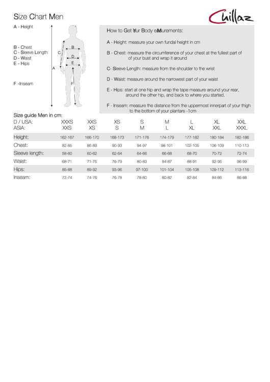 Chillaz Size Chart Men Printable pdf